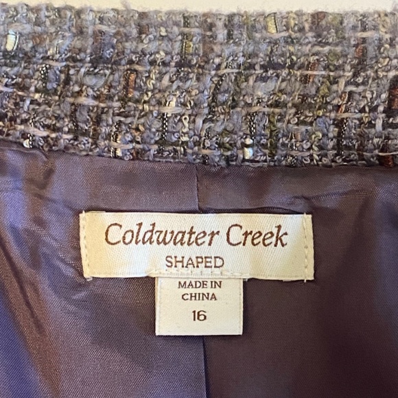 Coldwater Creek Purple Tweed Bouclé Chef Collar Blazer Jacket Size 16 Shaped Fit - Picture 4 of 13